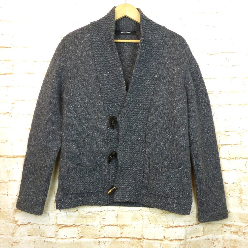 Bespoken Shawl Cardigan Sweater Mens M Gray Horn Buttons 2011 Preppy Grandpacore